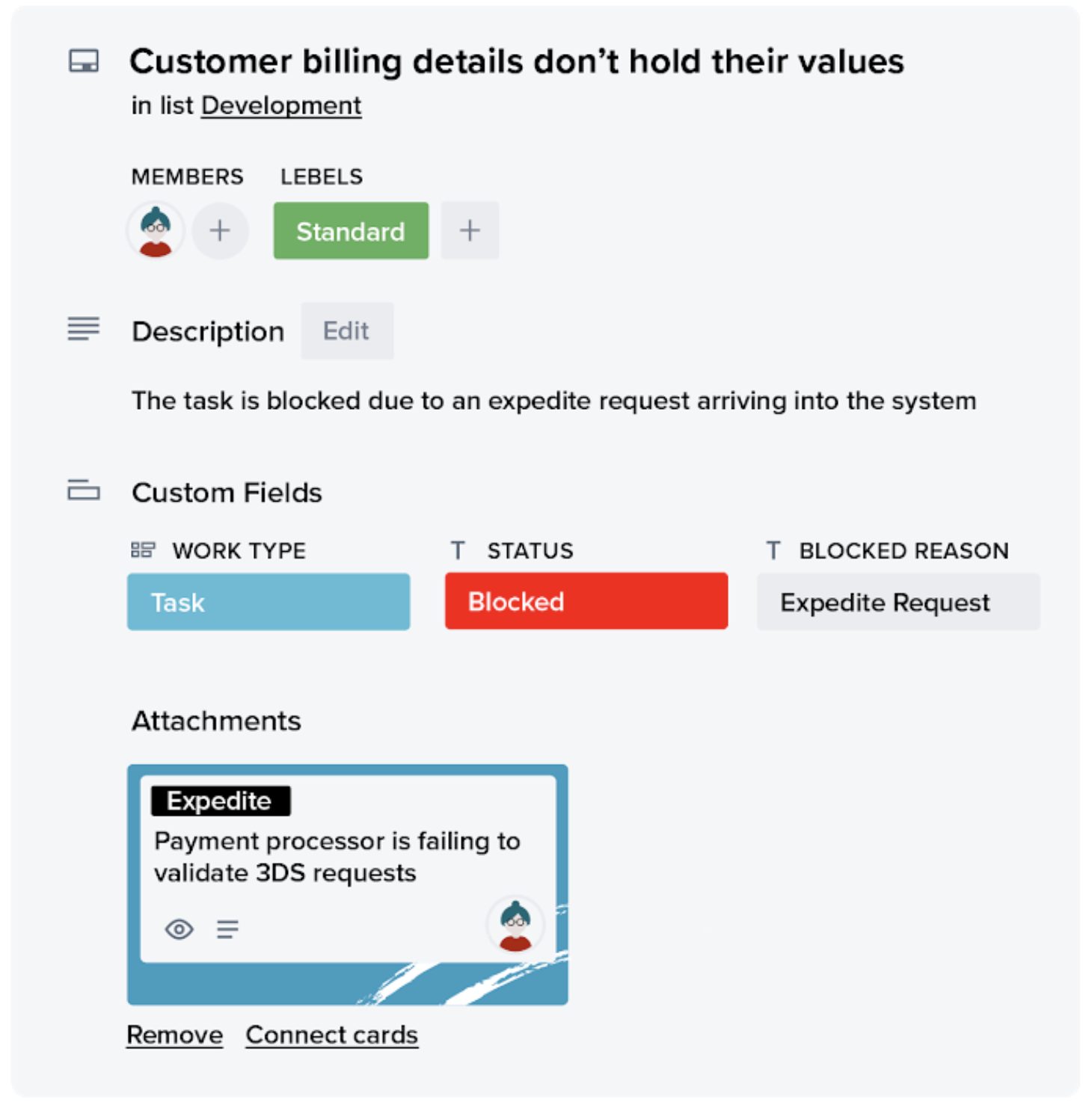 Blocked card in a Kanban board